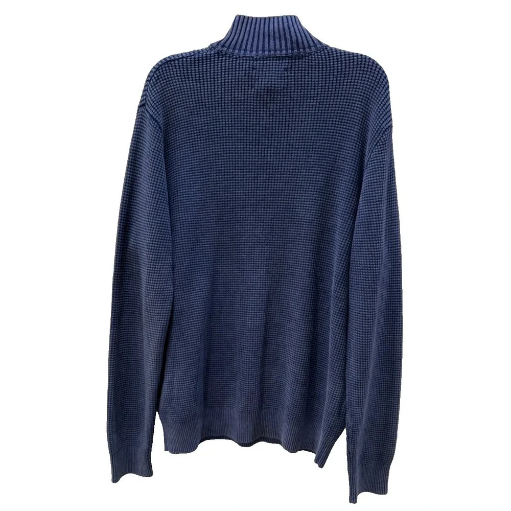 NWT Men's Lucky Brand Size XL Denim Blue Waffle Knit‎ 1/4 Zip Cotton Sweater